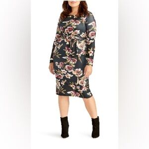 Rachel Rachel Roy Size 3X Long Sleeve Tie Waist Below The Knee Floral Dress